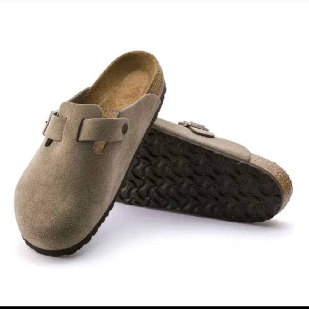 Birkenstock Taupe Suede Boston Clogs